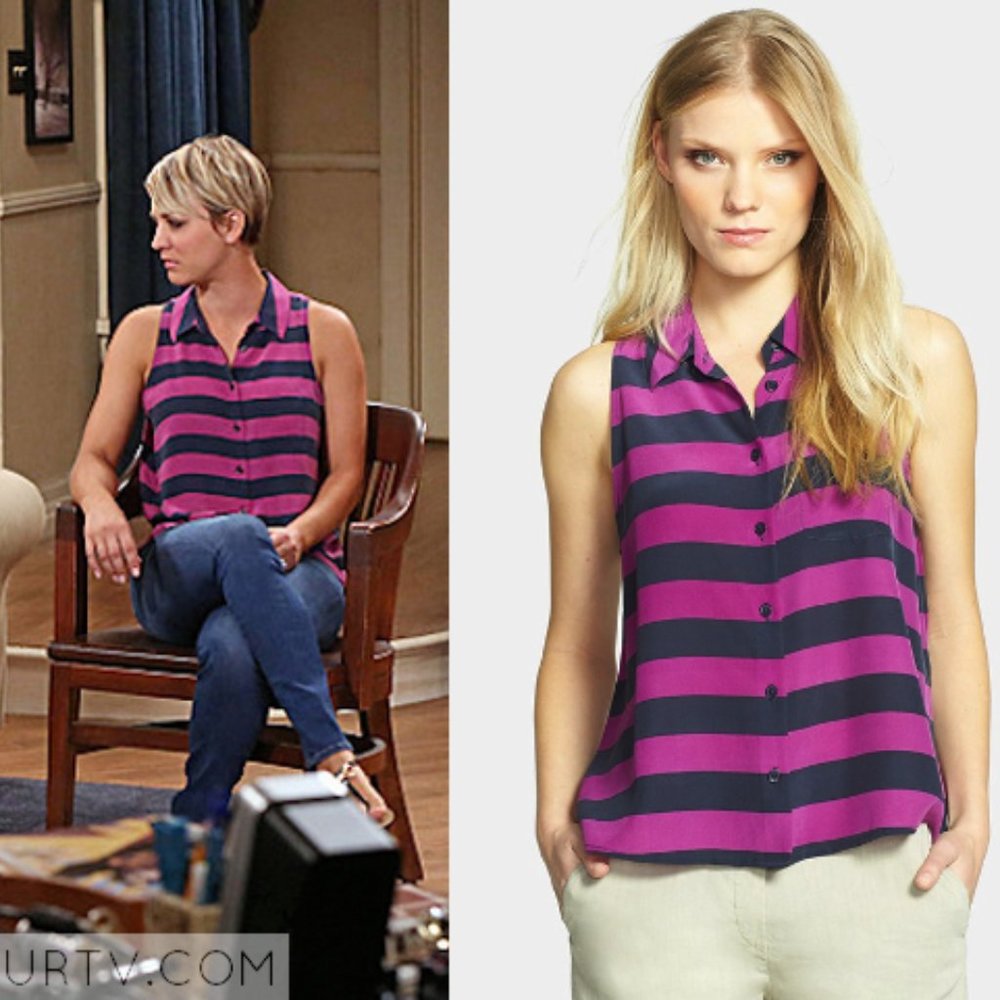 Equipment Mina Pink and Navy Stripe Sleeveless Silk Blouse
